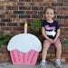 Happy Birthday Pink & Eros Pink Striped Wooden Cupcake - many colors available