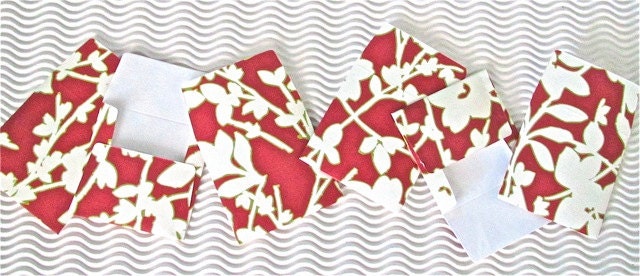 11 teeny tiny miniature square red white flower mini envelope note card sets stationery party favors weddings guest book table number