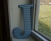 Turquoise/aqua and white chevron "J"  wall letter/ wall decor letter initial
