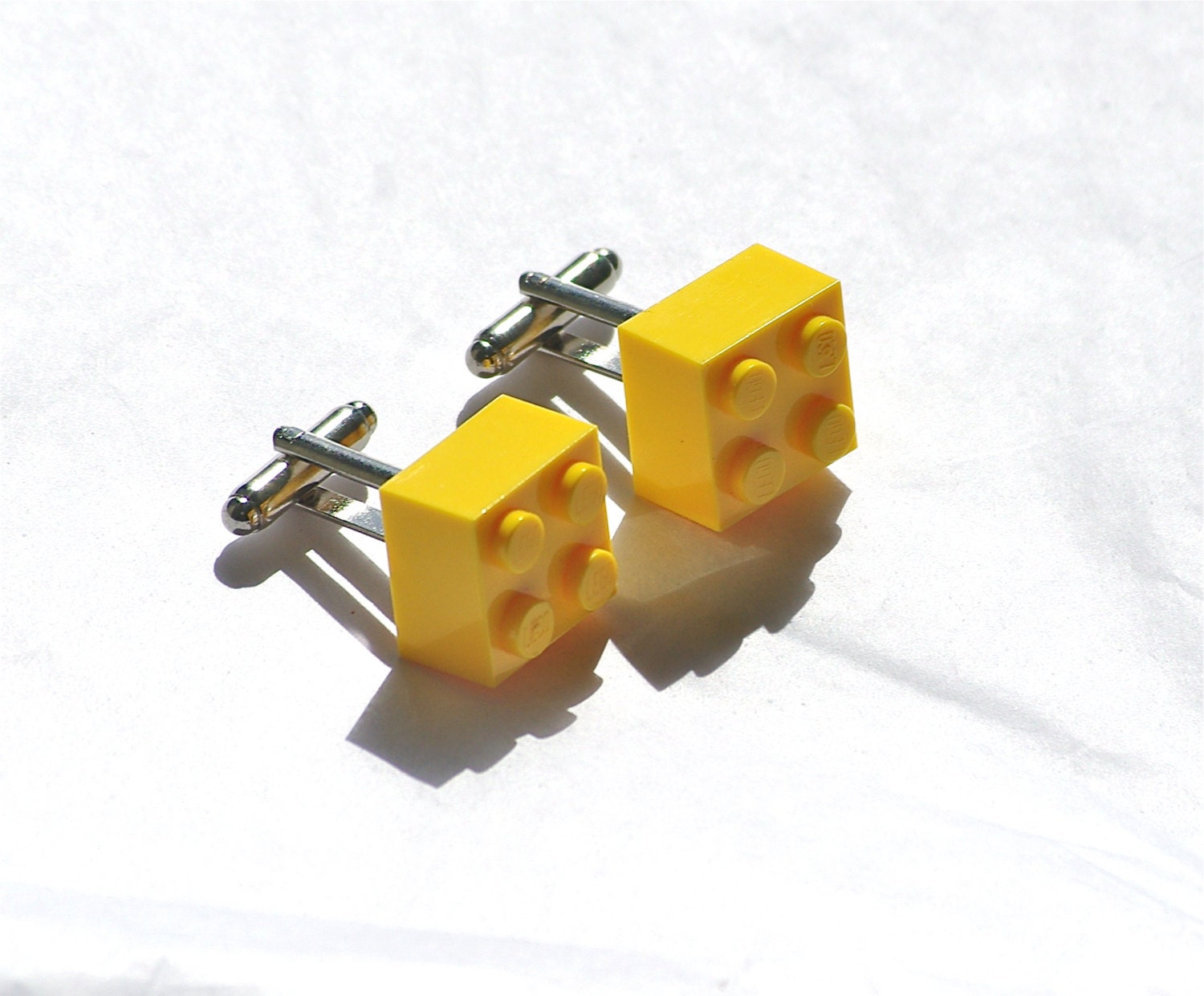 Yellow Brick Cufflinks Cuff Links Building Block geeky boyfriend hubby anniversary handmade upcycled recycled toy