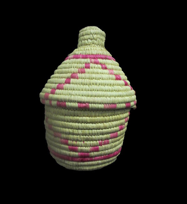 Natural and Pink Hand Woven Basket