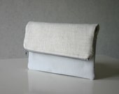 Linen and Canvas Foldover Clutch Purse Silver shine glitter