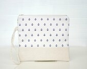 Nautical Wristlet Clutch White Anchors rope