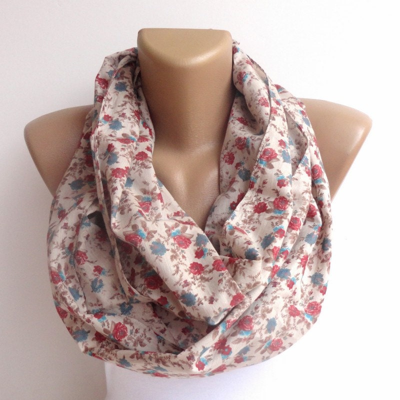 cotton floral infinity scarf .loop scarf ,Eternity scarf .Circle scarf . Tube scarf  Loop scarf . Snood infinity loop women scarves