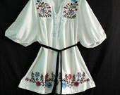 Women Shirt Blouse Top T-shirt Tunic Dress White Caftan Kaftan Embroidered Mexican Style Tunic