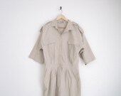 vintage 80s jumpsuit / khaki jumpsuit by diane von furstenberg / utilitarian safari chic