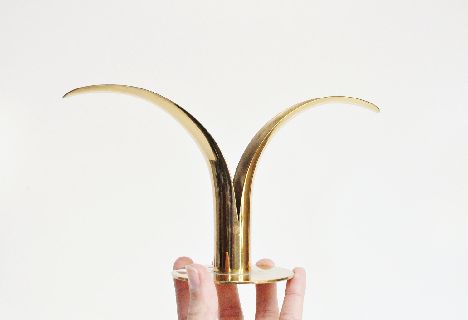 Mid-Century Swedish Brass Candle Holder - Tulip Design