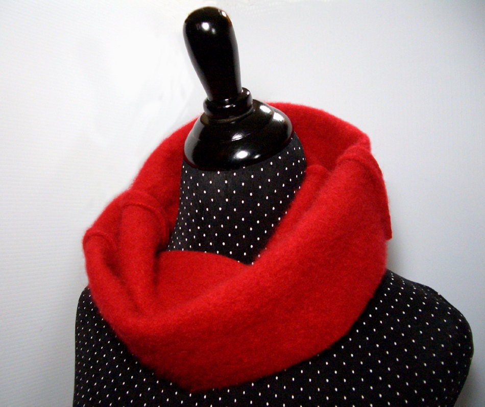 Cashmere Infinity Scarf RED Upcycled Cashmere Circle Scarf