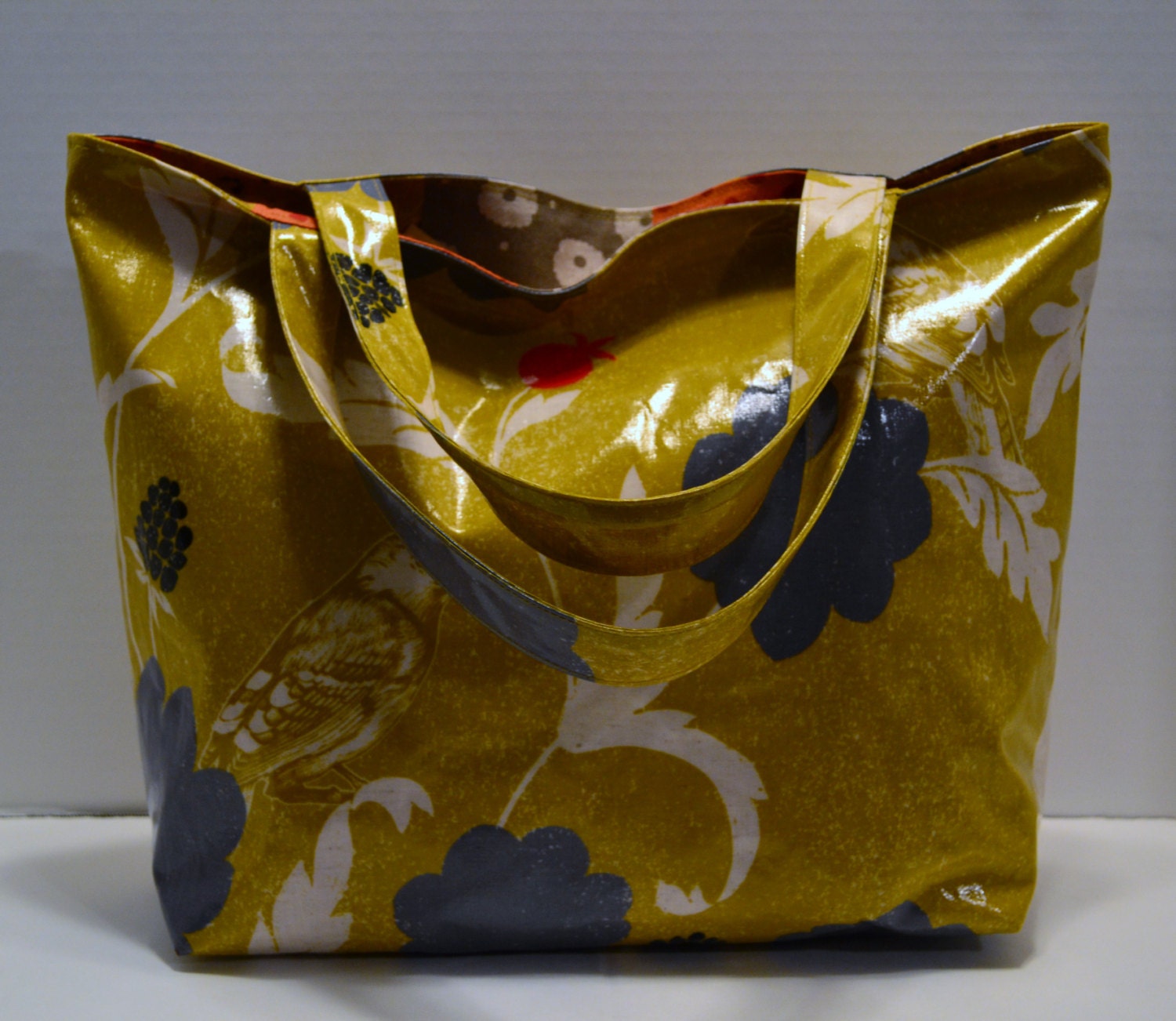 Tote Bag in Laminated Echino Dahlia in Goldenrod Lined in Echino Linen Story