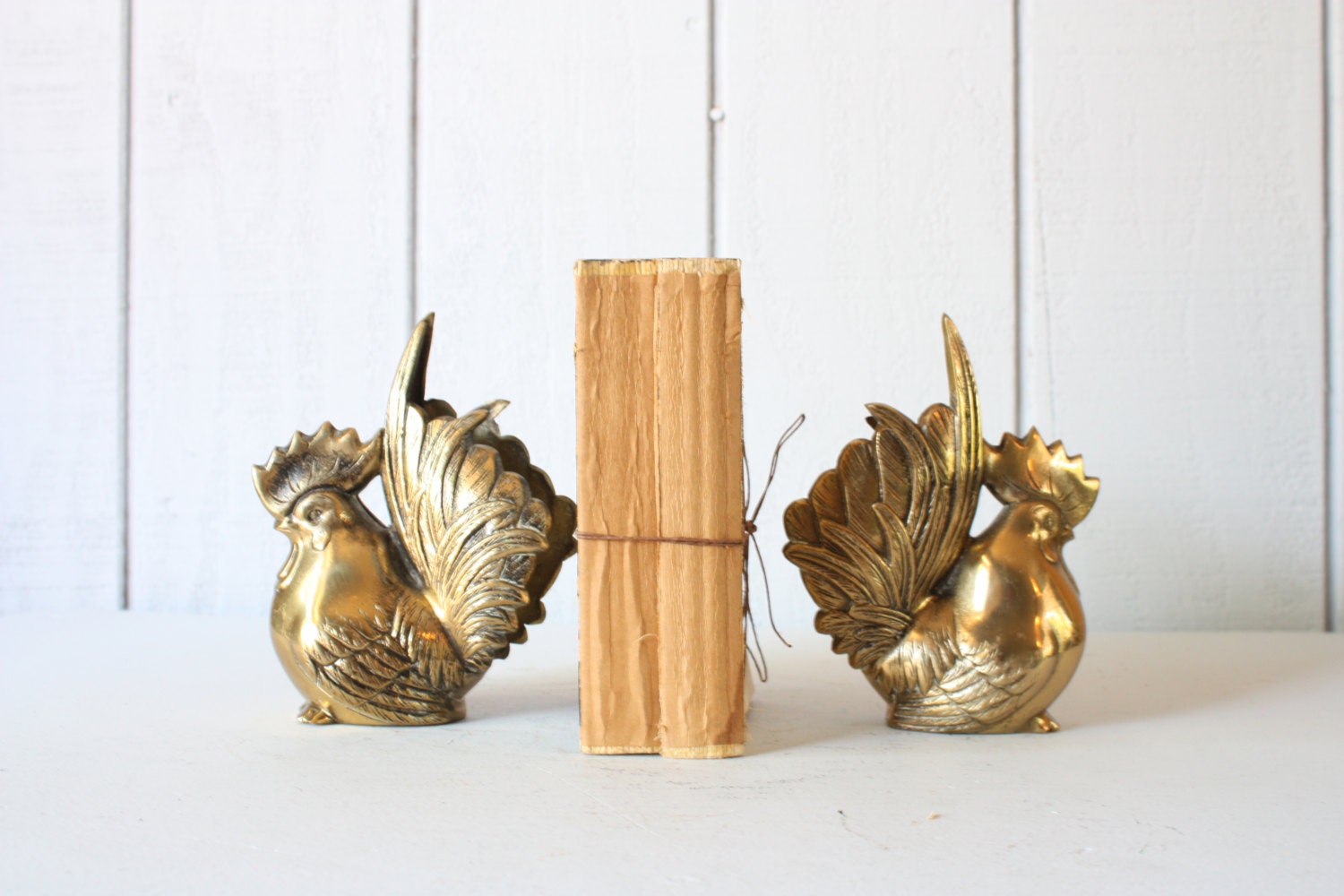 Brass Rooster Bookends // Solid Brass