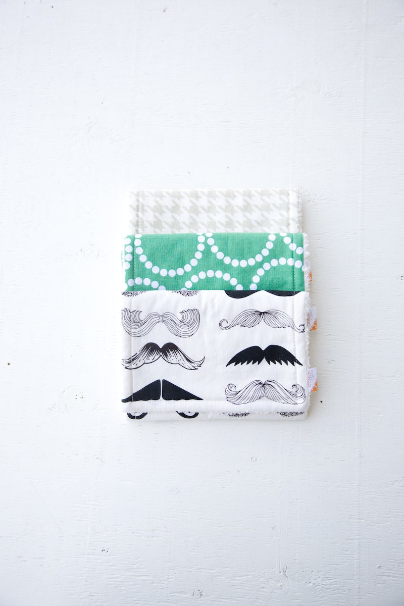 mustache burp cloth / burp rag set of 3 for the modern baby