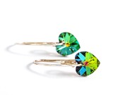 Small Vitriol Green Heart Earrings Beadwork Earrings Swarovski Jewelry Romantic Gift For Her