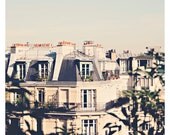 paris fall building photo print - whimsical fine art photography, leaves, roof, window, home, blue, white, france - 8x8