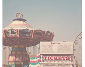ferris wheel fair photo print - whimsical fine art photography, nursery print, carnival, green, swing, pink, neon, nostalgic, summer - 8x8