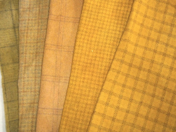 Hand Dyed Wool Fabric for Rug Hooking and Appliqué 5 Eighths Bundle MIXED GOLDS