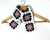 Granny Square Scarf / Dark Blue and Pastel Pink Colorful / Handmade Square scarf / Valentines day / Mother's Day Gift