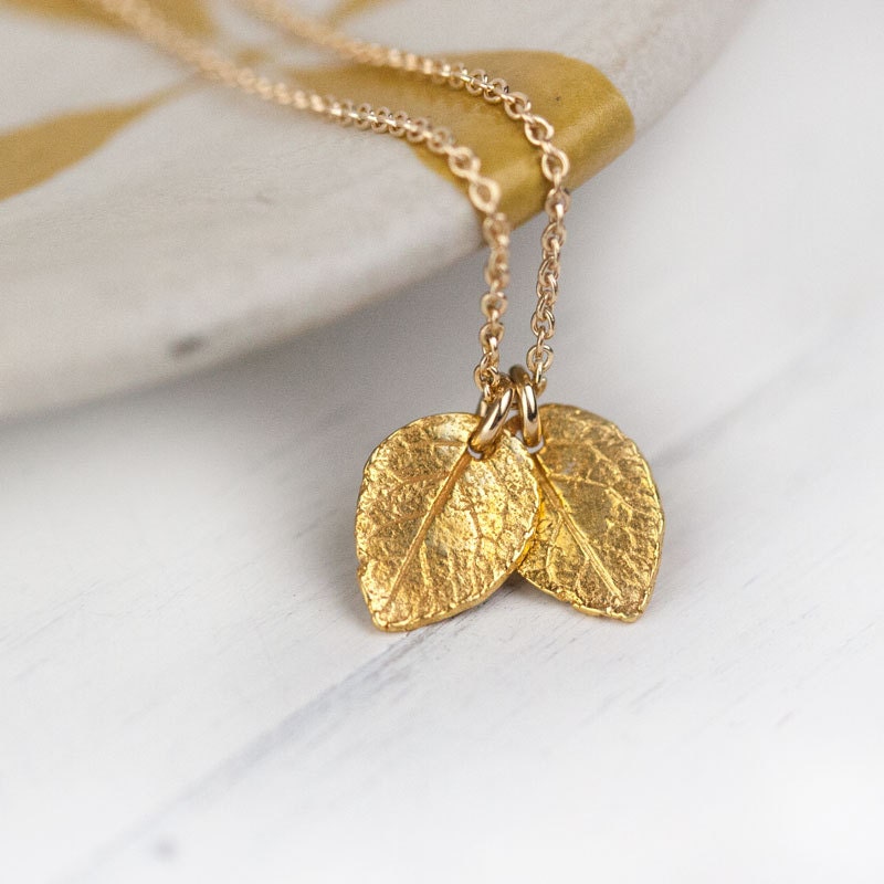 Double Leaf Gold Necklace / Woodland Jewelry by burnish