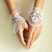 Bridal Wrist Warmer Cuffs,  Fingerless Gloves in Victorian Style. Silver Gilded White Guipure Lace