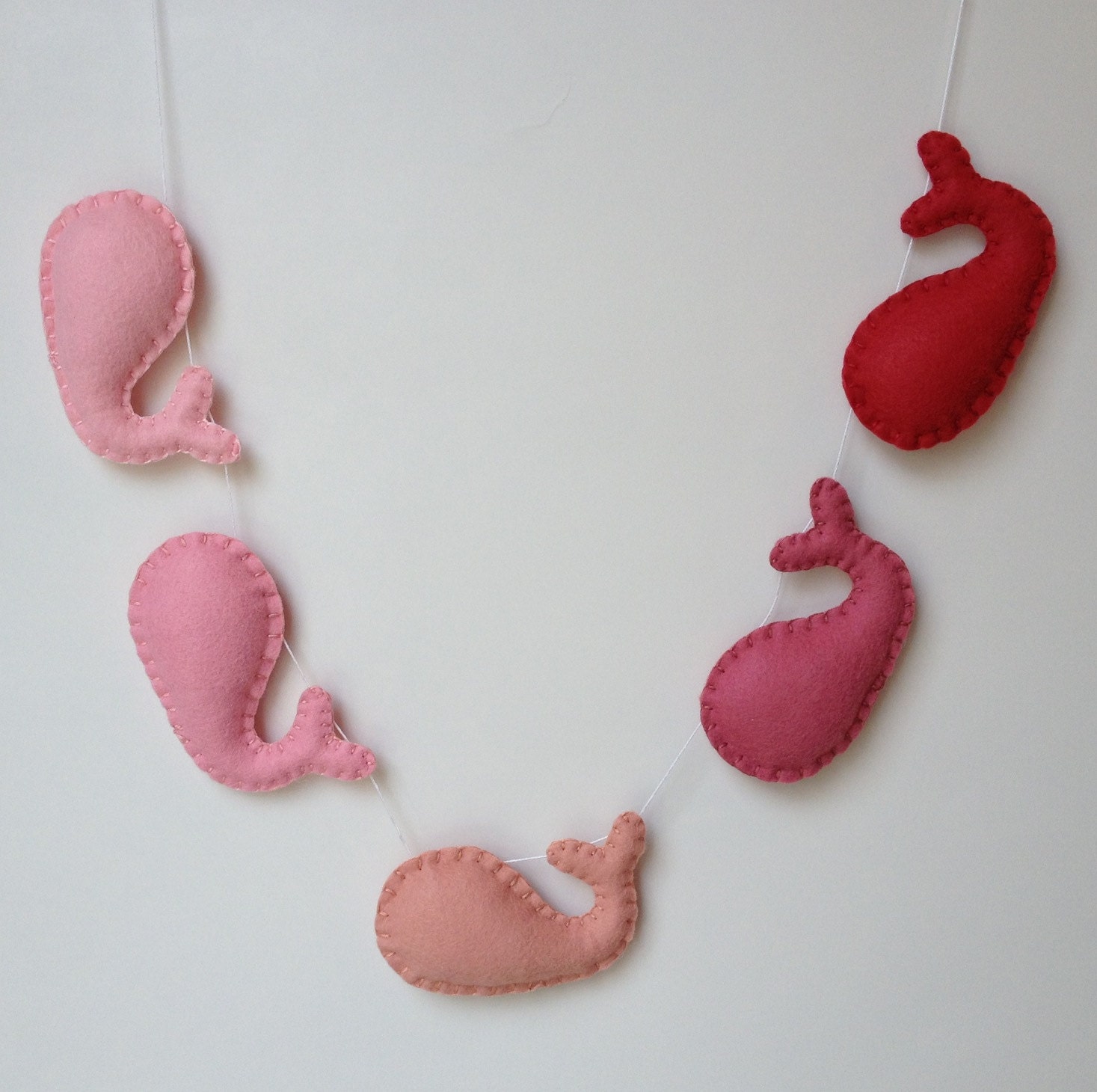 Baby whale garland in ombre pinks use for nursery, photo prop, bedroom decor 