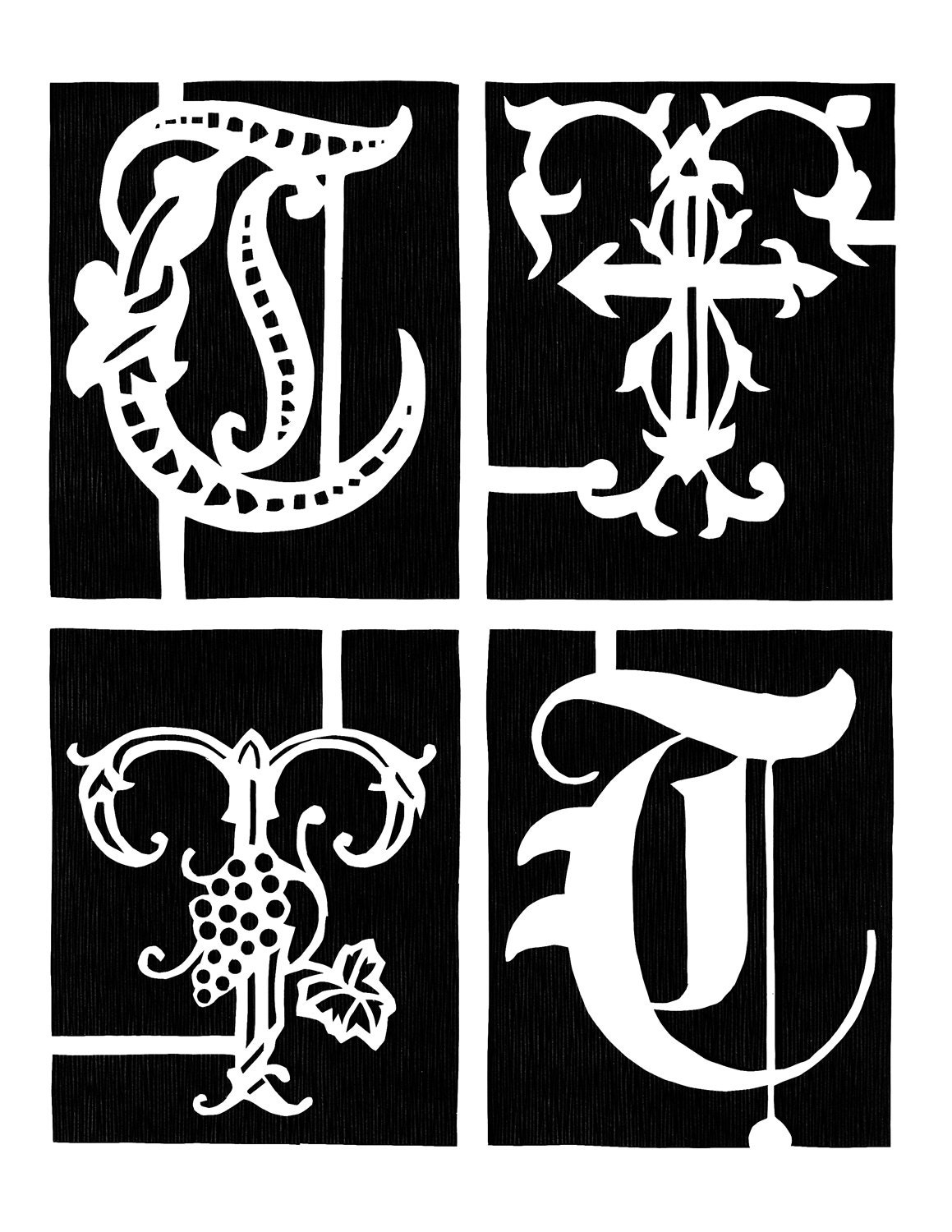 The Letter T - Handmade Original Paper Cutting - Alphabet  - YOUR COLOR CHOICES 4  fonts of the letter T - 8"x10"