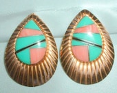 Vintage Southwestern Copper with Inlaid Stone Earrings