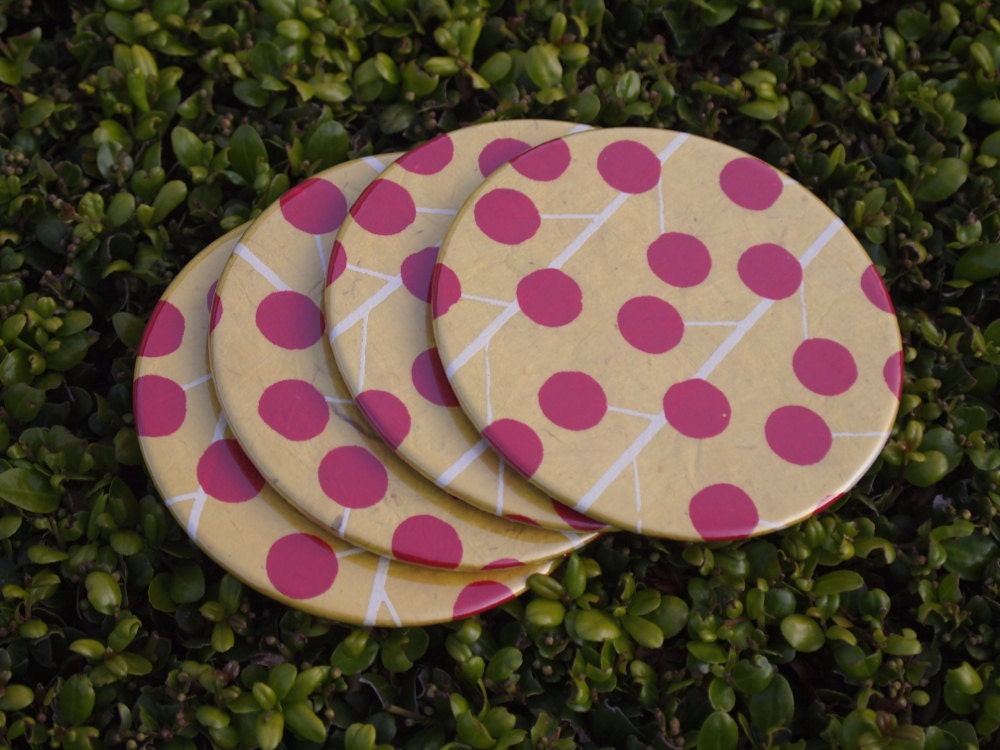 Yellow and Red Lokta Paper Coasters Set of 4 Il_170x135