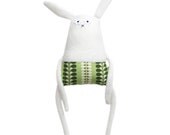 Stuffed Bunny Rabbit,  Handmade Bunny, Bunny Softie, Plush Bunny, Doll, Creature, Green, Pattern, Vintage Fabric, Rabbit, Daisy, Poosac