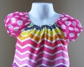 Girl's Infants Toddlers Peasant Dress - Colorful Rainbow Chevron