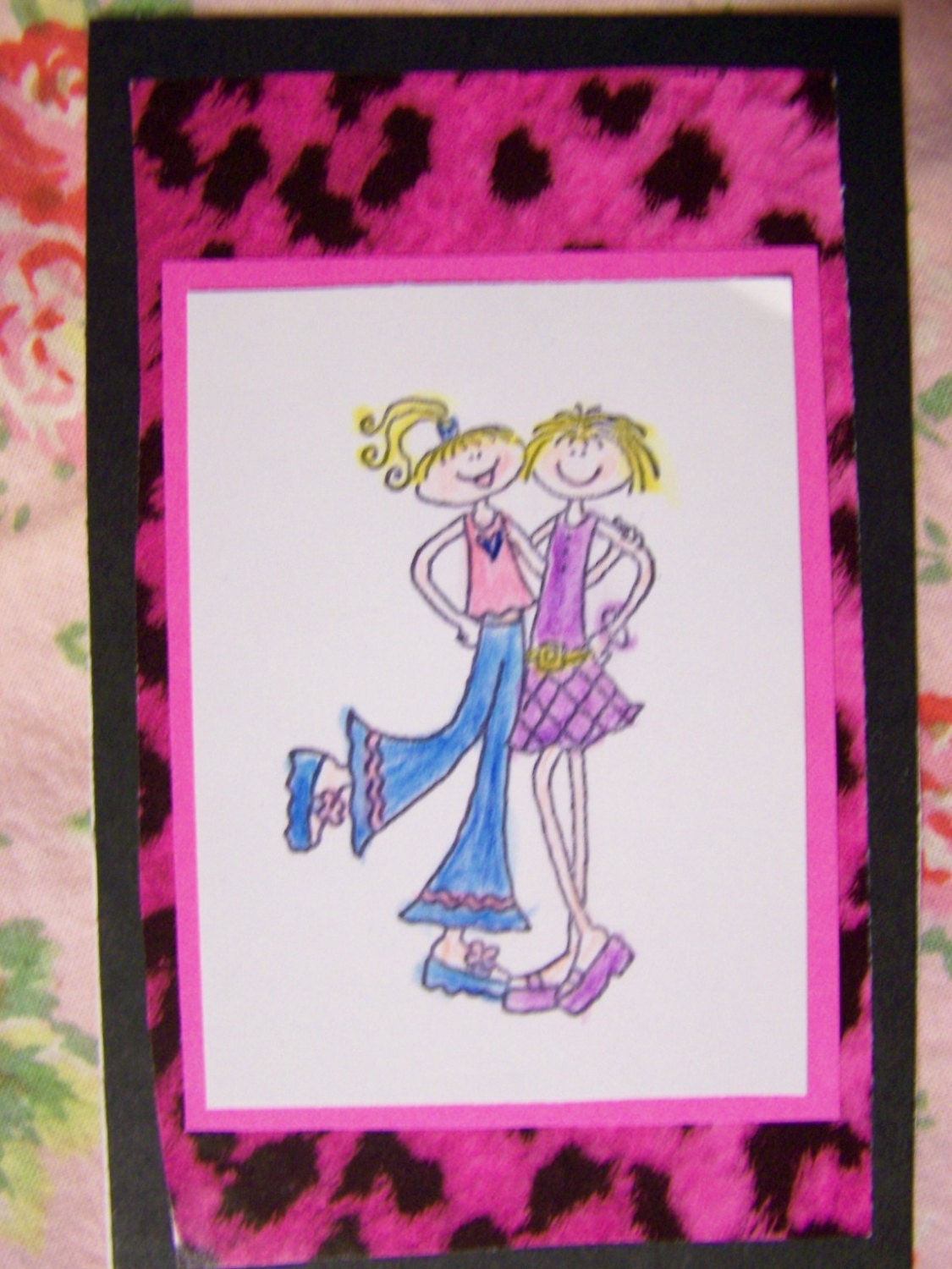 Girly Notecards Pink Black Purple Blue Girlfriend Handmade Notecards Blank Set of Six with Envelopes Free Shipping