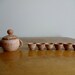 Teeny tiny vintage 8 piece unique miniature wood tea set