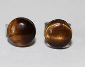 6mm Natural Tigereye Gemstone Cabochon studs, Surgical Steel Posts and nuts (hypoallergenic), Cabochon Gemstone