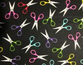 Scissors Sewing Colors Fabric Black Cotton Fabric - scizzors