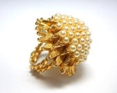 Vintage Domed Pearl Flower Ring