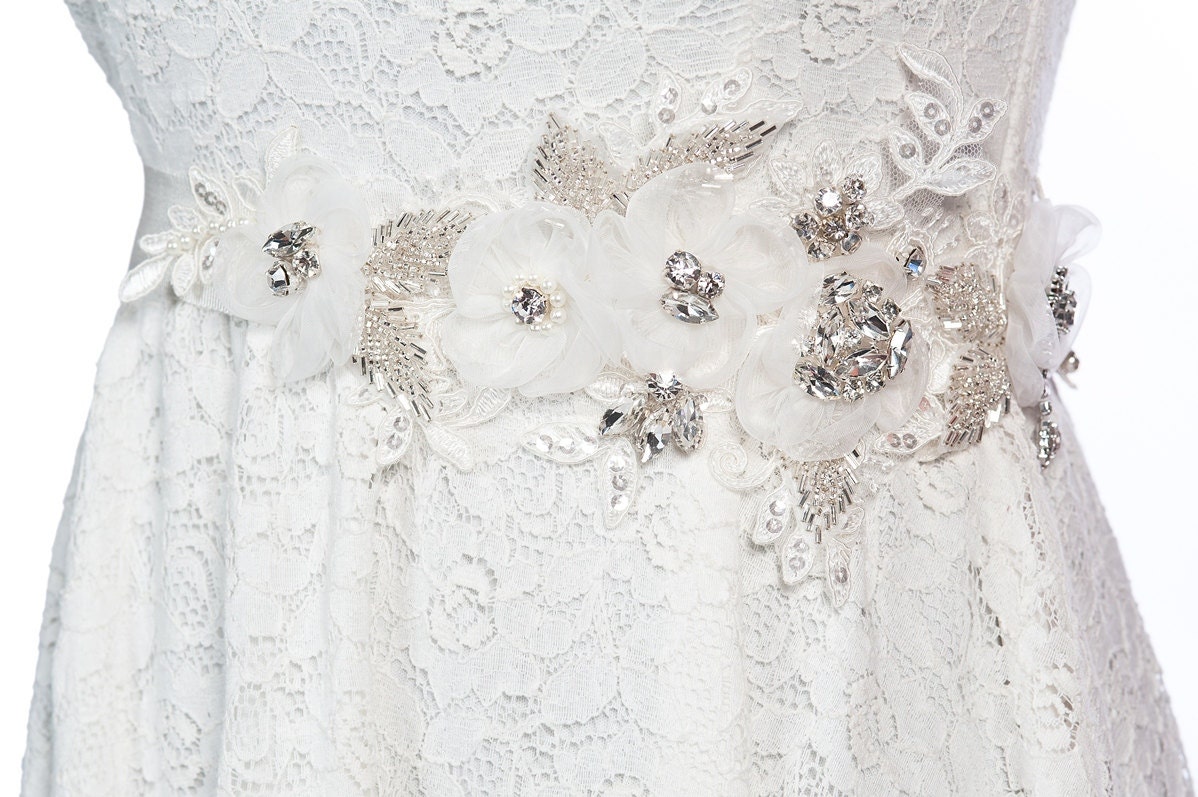 bridal sash, wedding detailed beaded rhinestone bridal sash - REINE