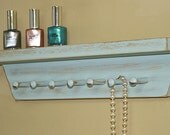 Jewelry Holder Shelf Vintage Pale Blue Shelf Bridal Shower Necklace Organizer Vintage Shabby White Key Holder Peg Shelf Medals Holder