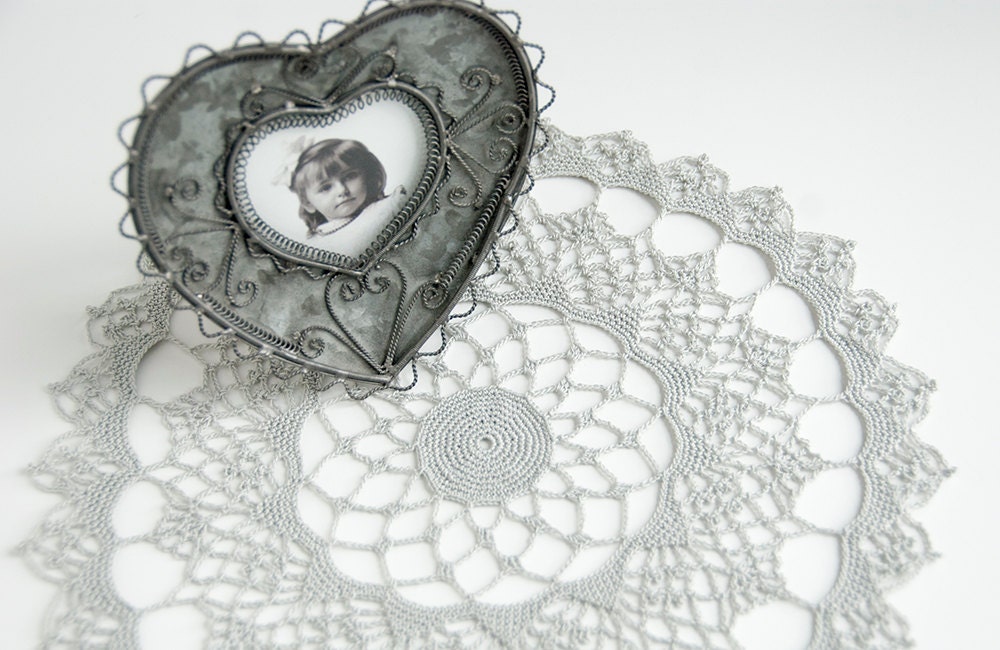 Doily // Hand Crocheted // Dove Gray // Spring Rain // Gift for the home // frame for wall decor