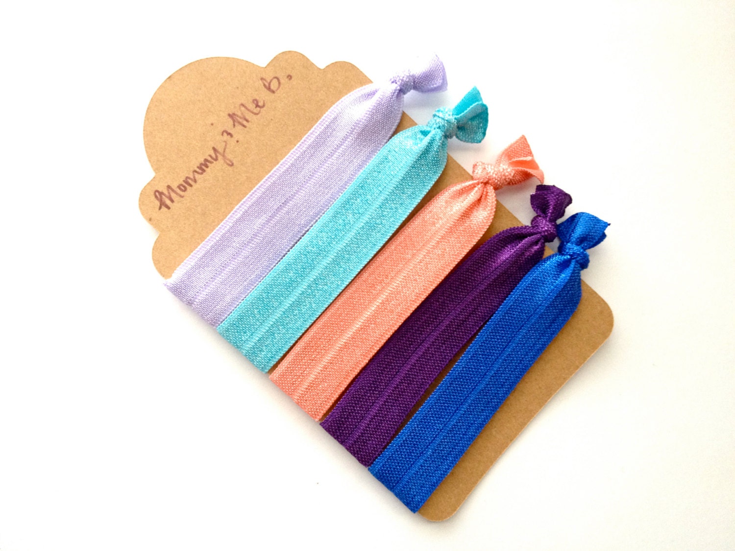 Super Soft No-Snag Elastic Hair Ties --  Summer Bliss Collection -- Light Violet, Aqua, Tropical Orange, Plum,Royal Blue
