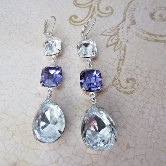 Wedding Jewelry Purple Earrings Clear White Teardrop Earrings Lavender Tanzanite Earrings Bridal Earrings Bridesmaid Gifts