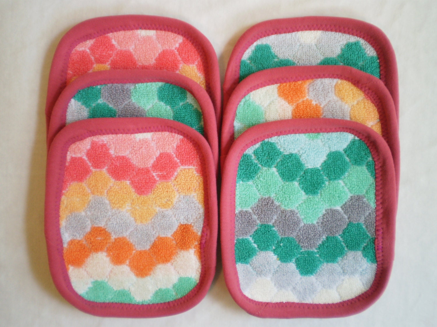 EcoWipes--Set of 6--Tiled Chevron Edged in Pink--Ready to Ship