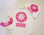 Baby Girl Personalized Onesie Set Bodysuit Hat Socks Custom Boutique Children Clothing Handmade Kids Clothes NewBorn Infant Keepsake