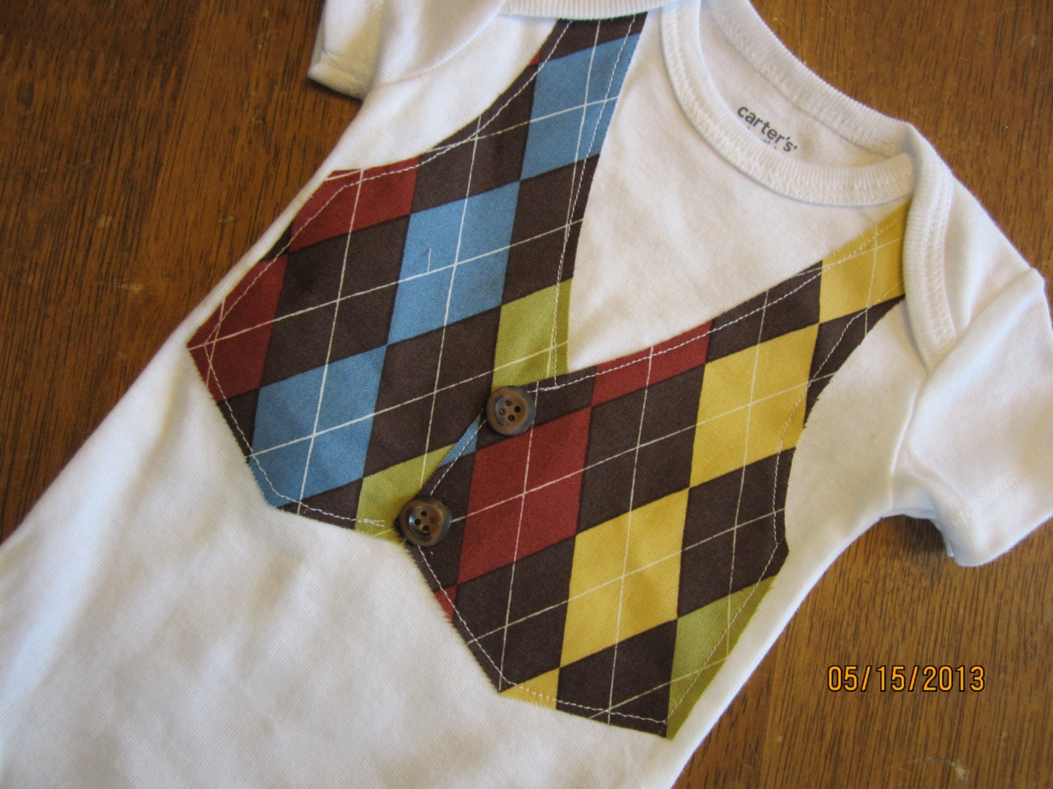 Brown Argyle Vest Onesie Any Size newborn to 12 months onesie