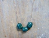 Vintage Bead Necklace Bohemian Jewelry Chunky Large Beads with Silver - Eco Ocean Teal Green Blue