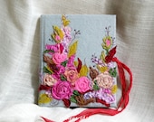 Embroidered  Journal  Notebook  Wedding Guest book  Journal  Notebook Textile Art Journal  Recycled  paper Pages