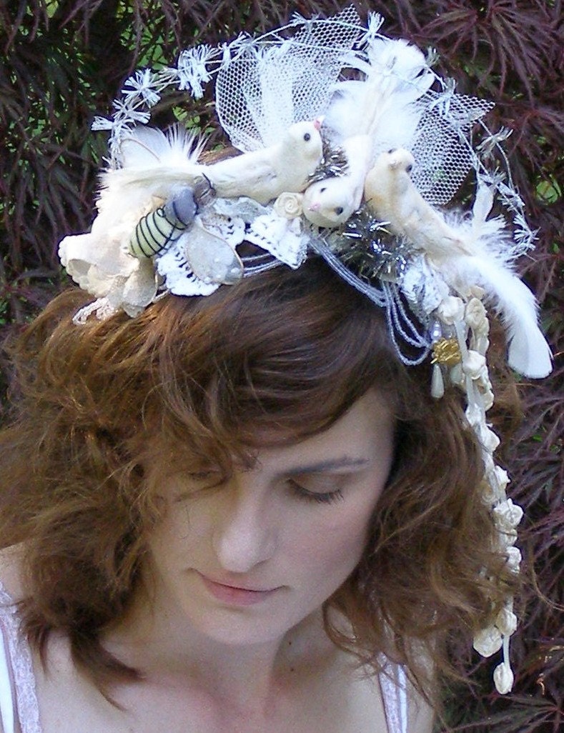 Birds and a Bee Bridal Tiara Headband for the Alternative Bride