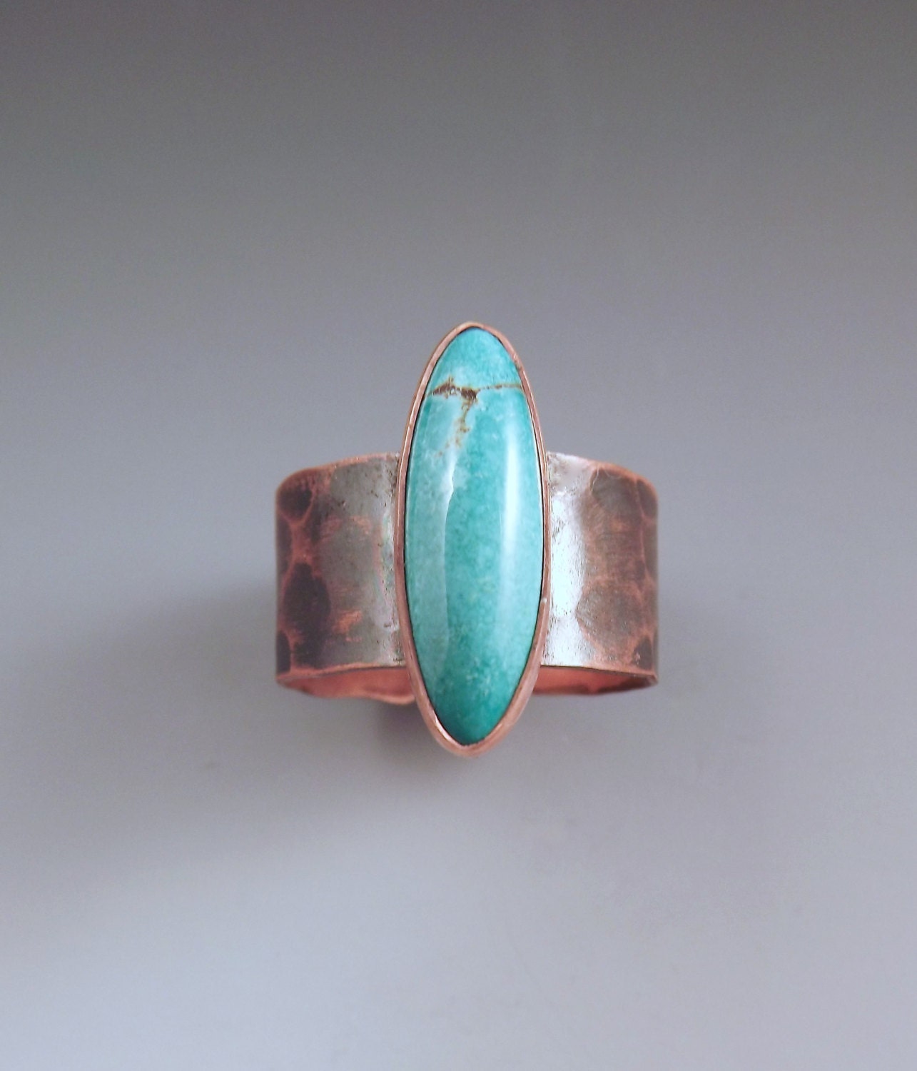 Bright  Blue Turquoise- Smokey Copper Patina- Adjustable one of a Kind Ring