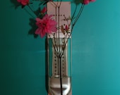 floating vase made from recycled wine bottle and repurposed wood