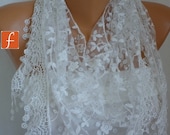 White Lace Scarf  - Women Shawl Scarf - Cowl Scarf  - fatwoman