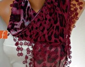 BIG SALE Burgundy  Leopard  Scarf  -  Cowl Scarf  Cotton Scarf  - fatwoman