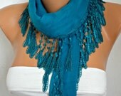 BIG SALE Teal Scarf -  Cowl Scarf  Shawl Scarf Cotton Scarf - fatwoman