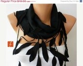 BIG SALE Women Pashmina  Scarf  - Cotton Scarf - - Cowl with Lace  Edge - Black